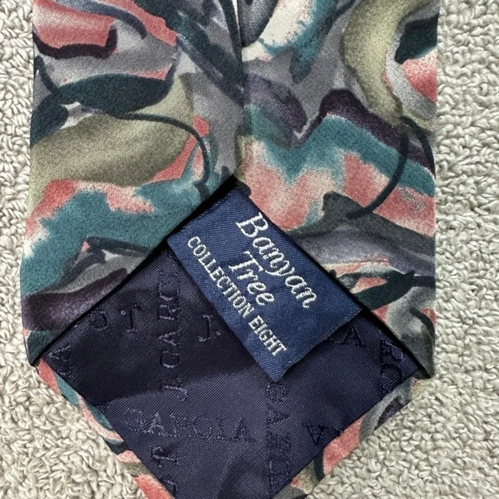 J. Garcia Banyan Tree Collection Eight Silk Tie Abstract Art Pink Green 59 Inch